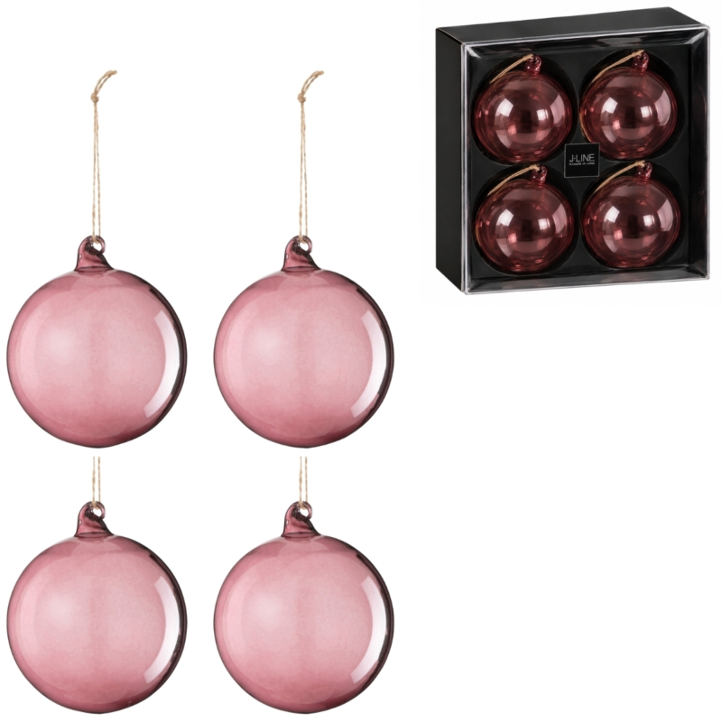 J-Line kerstballen glas Mauve 10 cm set van 4