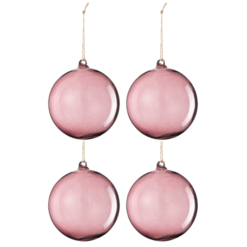 J-Line kerstballen glas Mauve 12 cm set van 4
