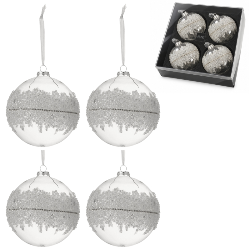 J-Line kerstballen glas Sugar 12 cm set van 4