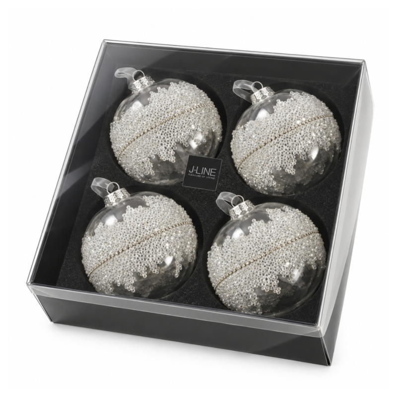 J-Line kerstballen glas Sugar 12 cm set van 4
