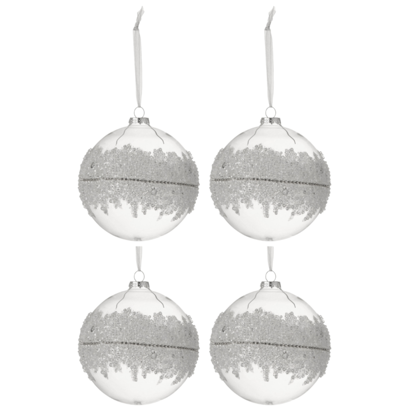 J-Line kerstballen glas Sugar 12 cm set van 4