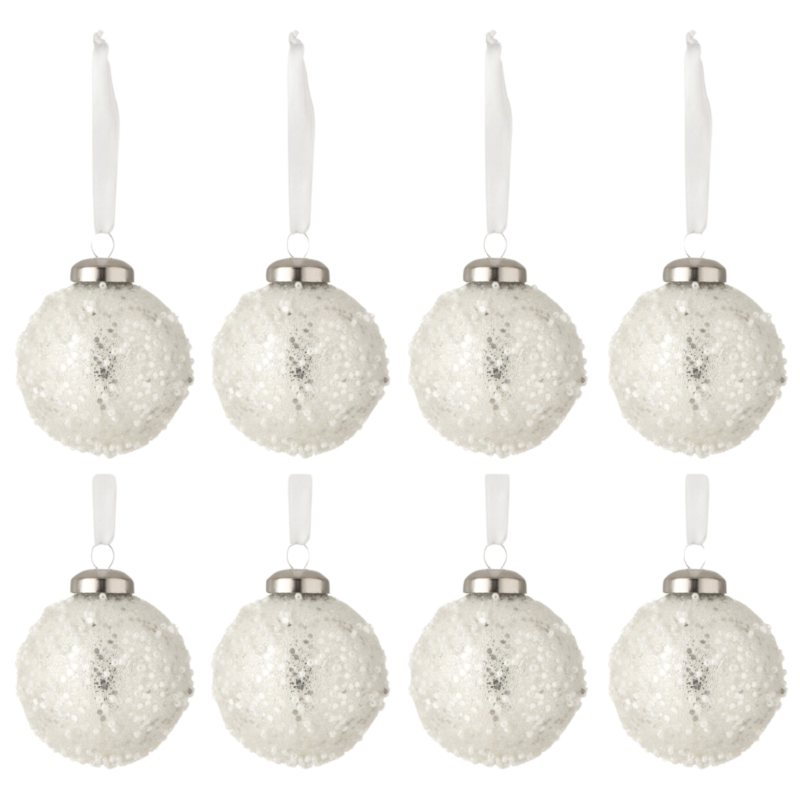J-Line kerstballen glas Pearl 6 cm set van 8