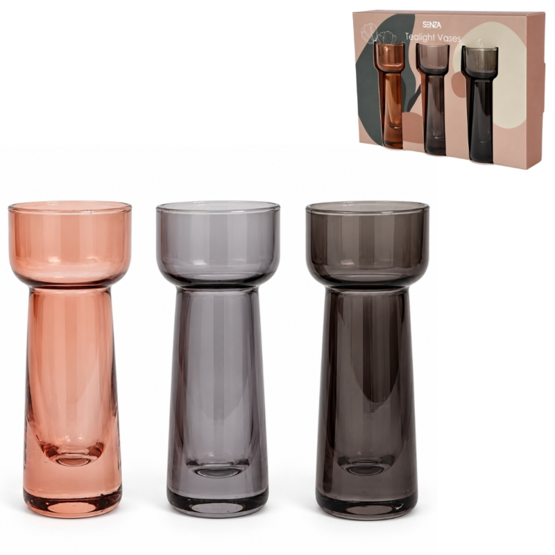 SENZA theelichthouder/vaas terra 10 cm set van 3