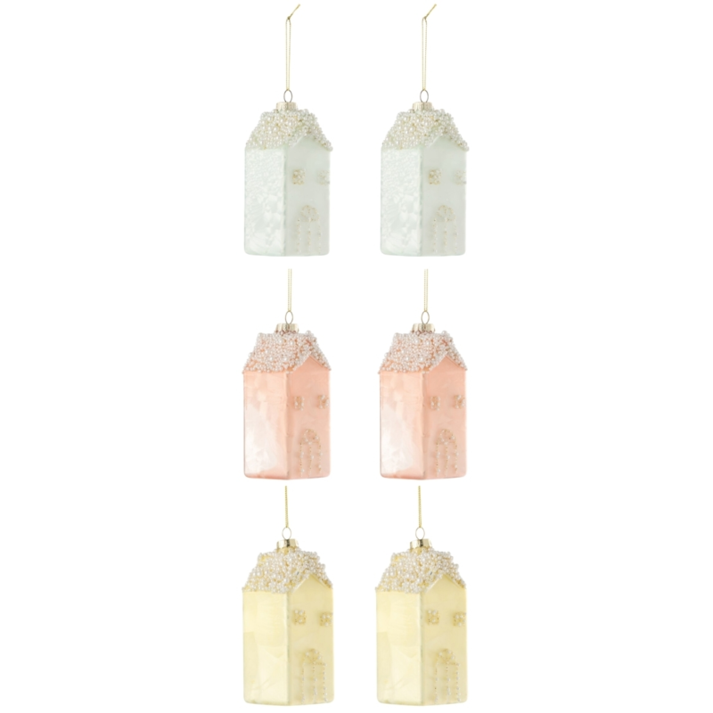 J-Line kerstballen glas House 12 cm set van 6