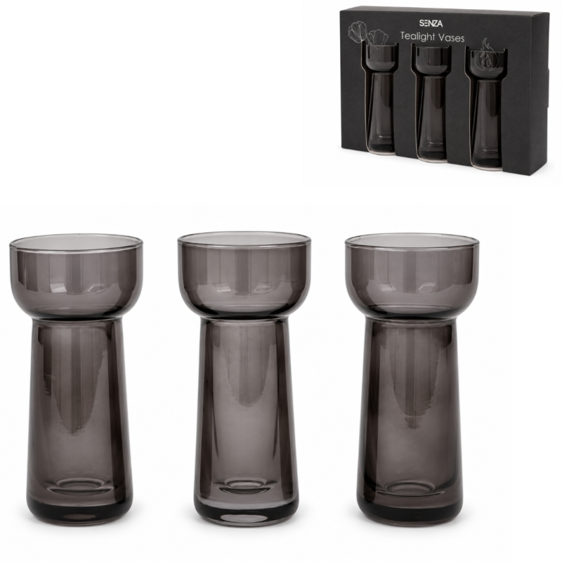 SENZA theelichthouder/vaas grijs 10 cm set van 3