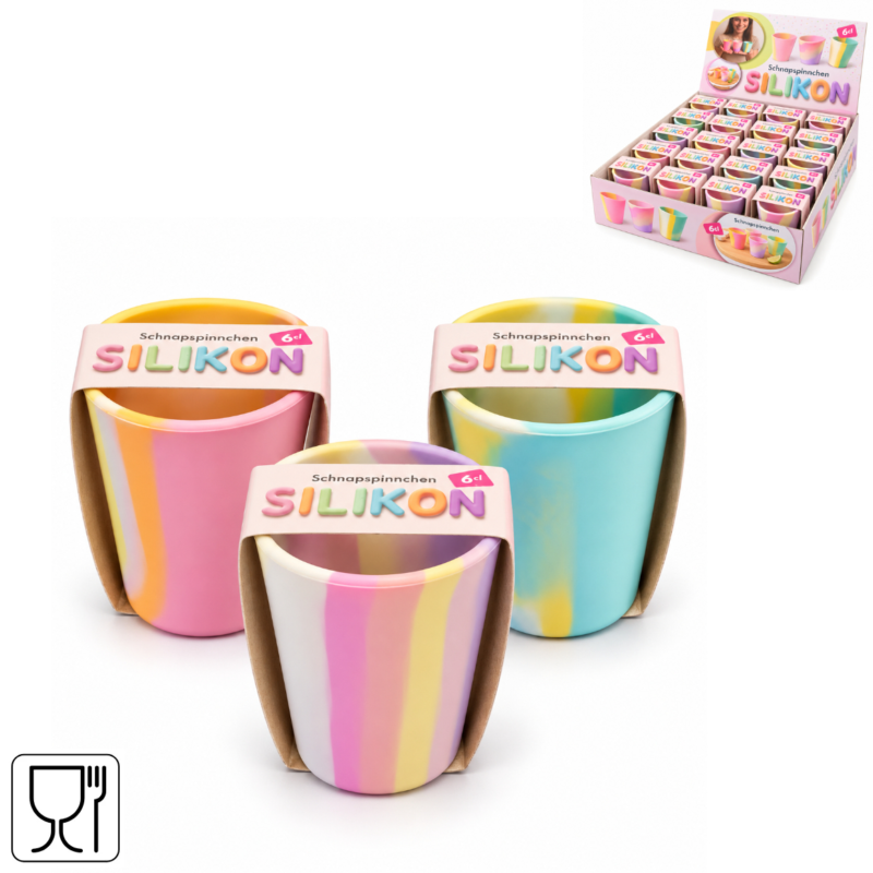 Shotglaasje Party siliconen 6 cl 3 assorti