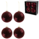 J-Line kerstballen glas fluweel bordeaux 12 cm set van 4