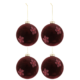 J-Line kerstballen glas fluweel bordeaux 12 cm set van 4