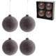 J-Line kerstballen glas Mauve glitter 12 cm set van 4