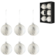 J-Line kerstballen glas wit/zilverkleurig 8 cm 6 stuks