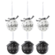 J-Line kerstballen glas Ho Ho zwart/wit 8 cm set van 6